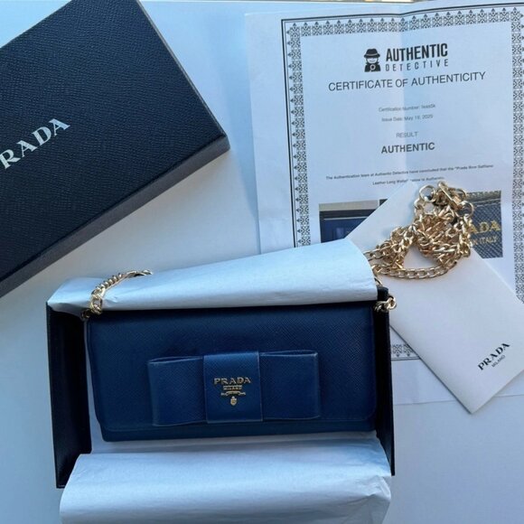 Prada Saffiano Blue Leather Long Wallet. 3 Way Use. W/no Brand Chain - Picture 2 of 16